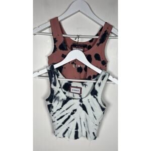 CHNGE Set of 2 Organic Cotton Waffle Knit Crop Tank Tie Dye Tank Tops Small EUC